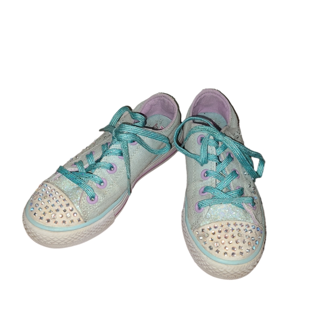 ✨️Skechers Twinkle Toes Light Up Sneakers Girls Size 12 Blue Sparkle Rhinestone